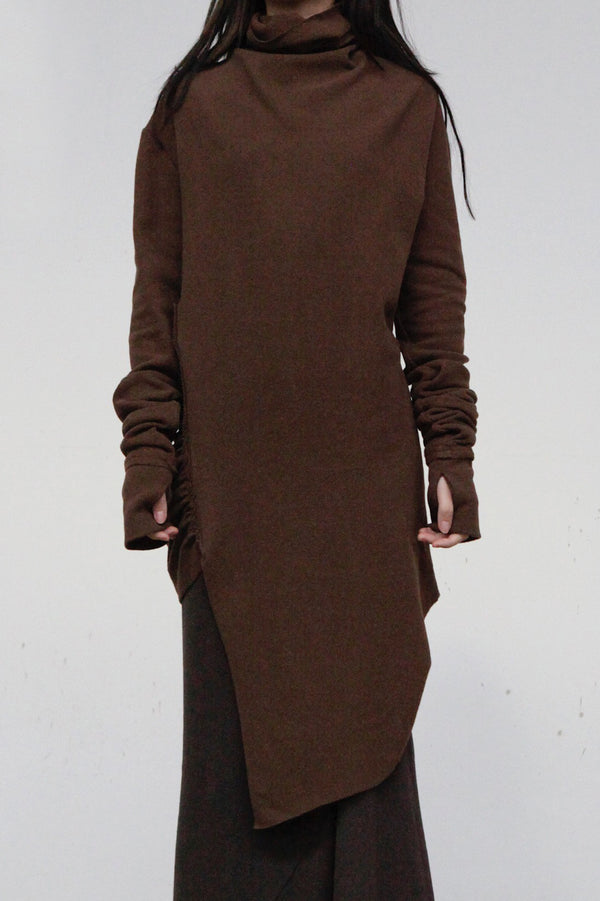 Marc le bihan 4 sewing high -neck sweater 1742 tabac tobacco leaf color
